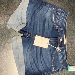 KanCan Dark Indigo Rolled Cuff Denim Shorts